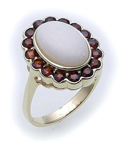 Damen Ring m. Granat u. Opal in Gold 585 Gelbgold Granatring 8909/5GR.OP