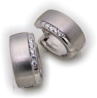 Damen Ohrringe Klapp Creolen echt Silber 925 Zirkonia Sterlingsilber teilmatt