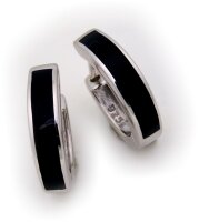Ohrringe Klapp-Creolen eckig echt Silber 925 Onyx schwarz Sterlingsilber 15 mm