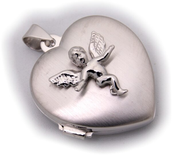 Anhänger echt Silber 925 Medaillon Herz mit Engel Sterlingsilber Neu
