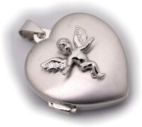 Anhänger echt Silber 925 Medaillon Herz mit Engel Sterlingsilber Neu
