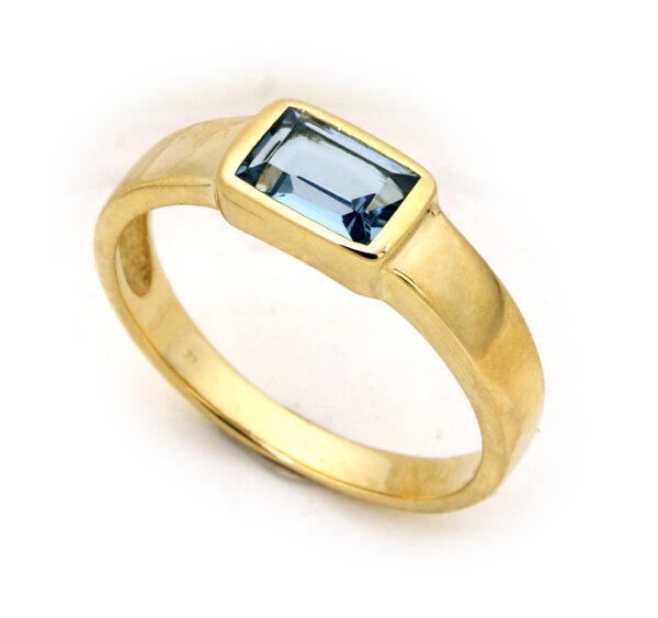 Damen Ring echt Gold 750 Topas 18 karat Gelbgold Blautopas 7 x 5  mm Rechteck