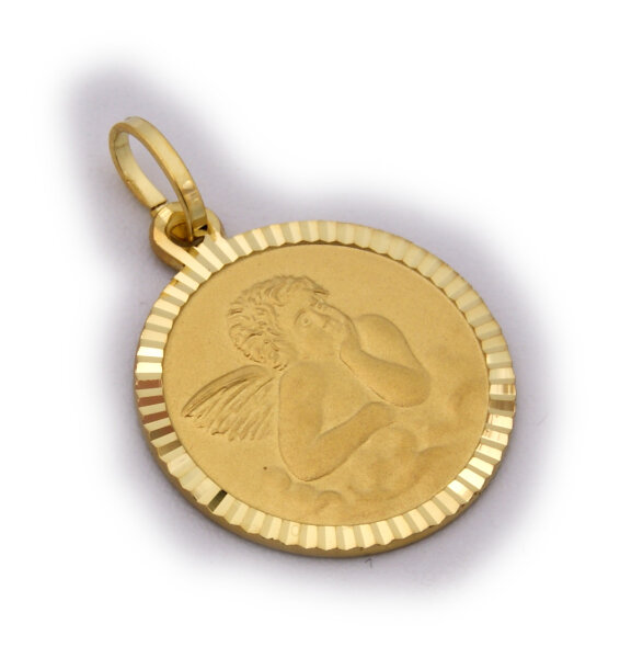Anhänger Schutzengel Gott schütze Dich teilmatt. 333 Gold 8 karat Gelbgold Engel