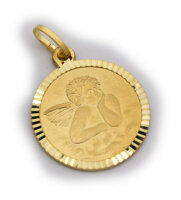 Anhänger Schutzengel Gott schütze Dich teilmatt. 333 Gold 8 karat Gelbgold Engel