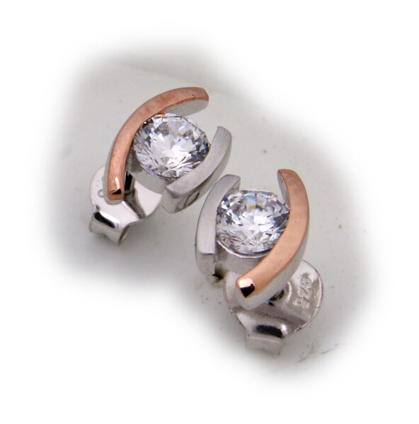 Damen Ohrringe Bicolor rot verg. Zirkonia echt Silber 925 Sterlingsilber Stecker