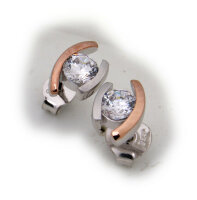Damen Ohrringe Bicolor rot verg. Zirkonia echt Silber 925 Sterlingsilber Stecker