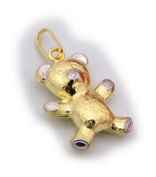 Anhänger Bär Teddybär plastisch 3 D Hochglanz 333 Gold Gelbgold 8 karat teilrhodiniert Neu