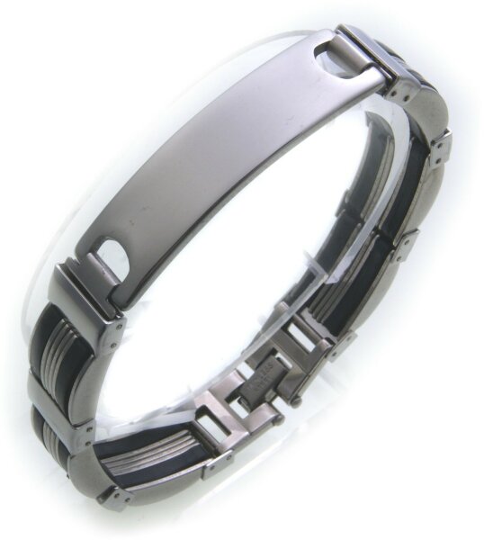 Herren Armband inkl. Gravur Edelstahl mit Kautschuk 20,5cm ID Band Schildarmband