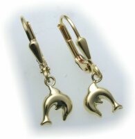 Kinder Ohrringe Ohrhänger Delfin 3D Glanz 585 Gold Gelbgold Qualität