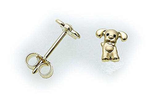 Kinder Ohrringe Stecker Hund in Gold 333 Ohrstecker Gelbgold Qualität