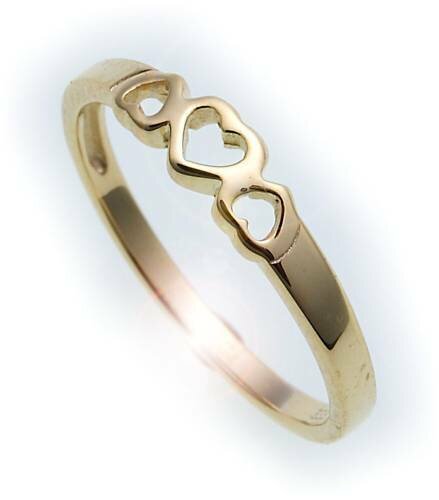 Kinder Ring Herzen echt Gold 333 massiv poliert Herz Gelbgold Qualität 8kt