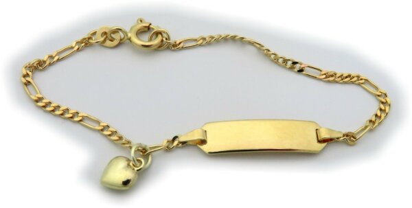 Kinderarmband Figarokette 14 cm incl. Gravur Gold 585 14 karat Herz Schildband