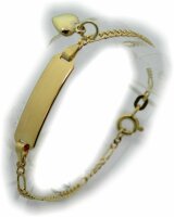 Kinderarmband Figarokette 14 cm incl. Gravur Gold 585 14 karat Herz Schildband