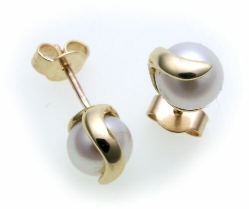 Neu Damen Ohrringe Stecker echt  Gold 585 Perle 7,5mm Gelbgold Perlen Ohrstecker