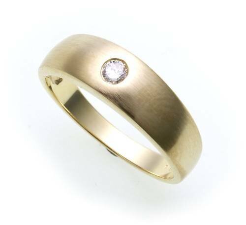 Damen Herren Ring Brillant 0,10ct echt Gold 585 teilmat Gelbgold SI Diamant