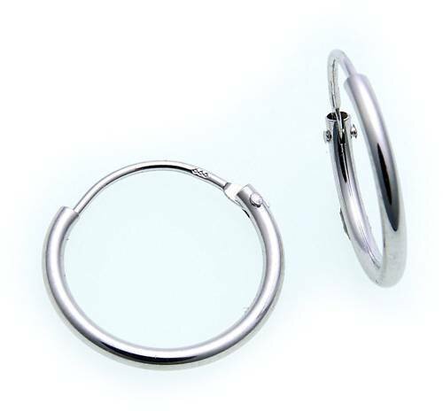 Ohrringe Creolen Weiß Gold 585 Glanz 13 mm Weißgold 14 karat Unisex