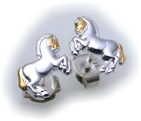 Ohrringe Stecker Pferd groß echt Silber 925 Bicolor...